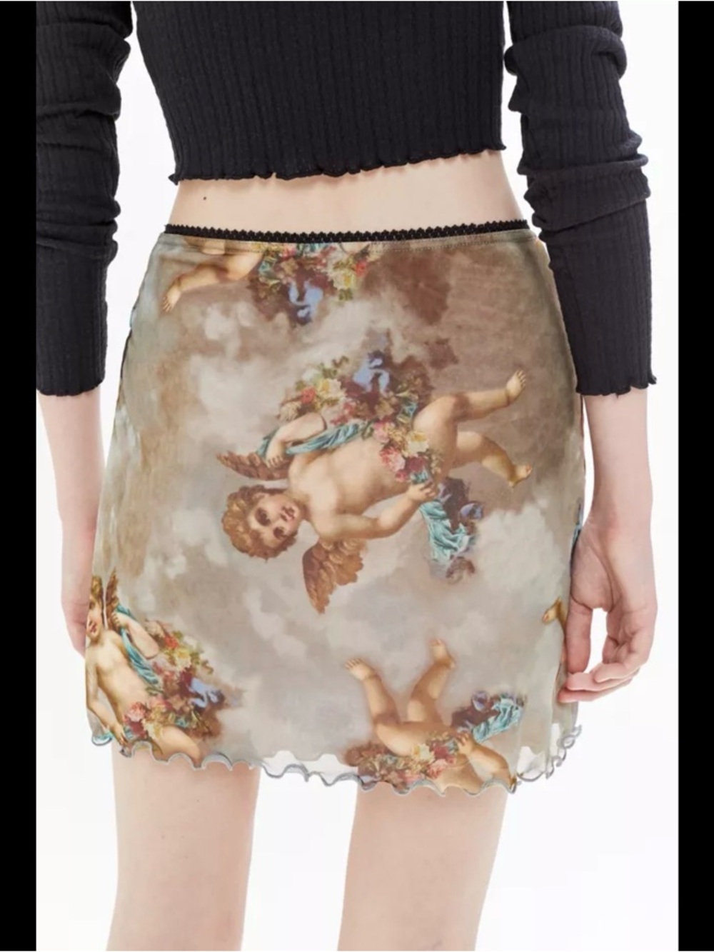 Urban outfitters Cherub Print Mesh Mini Skirt in Beige